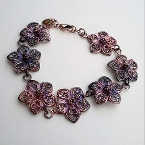 Pink & Purple Metal Flower Bracelet Lobster Clasp